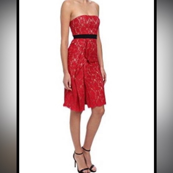BCBGMaxAzria Dresses & Skirts - BCBGMaxAzria Alexandra Women’s Rio Red Strapless Lace Dress size 8 NWOT
